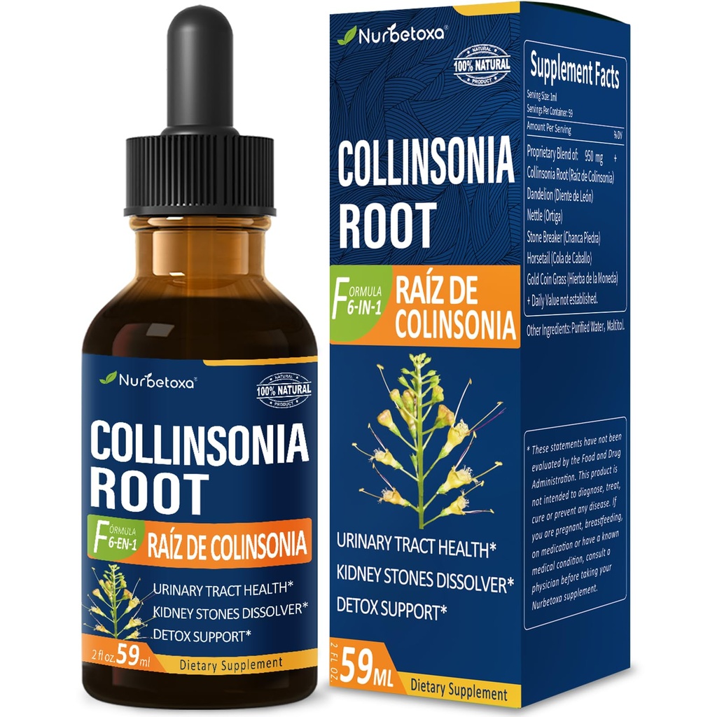 Collinsonia (Stone Root) σταγόνες για την ούρα Φυλλαδική Υγεία, φυσικό φυτική φόρμουλα συμπλήρωμα w/Stone Breaker Chanca Piedra Extract Υποστήριξη Νεφρόλιθοι Disolver & Detox Cleanse. 2oz