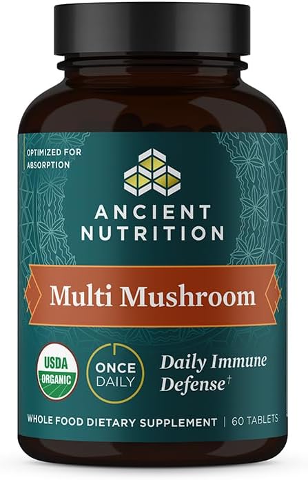 Αρχαίο συμπλήρωμα μανιταριών διατροφής, Organic Multi Mushroom Ανοσοποιητικό δισκίο υποστήριξης, υποστηρίζει απόκριση στρες, χωρίς γλουτένη, Παλαιό και Κέτο φιλικό, 60 Count