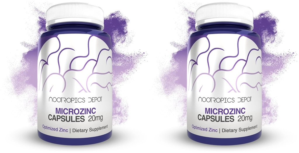 Nootropics Depot MicroZinc Capsules | 20mg | Optimized Zinc Supplement | 30 Count (Pack of 2)