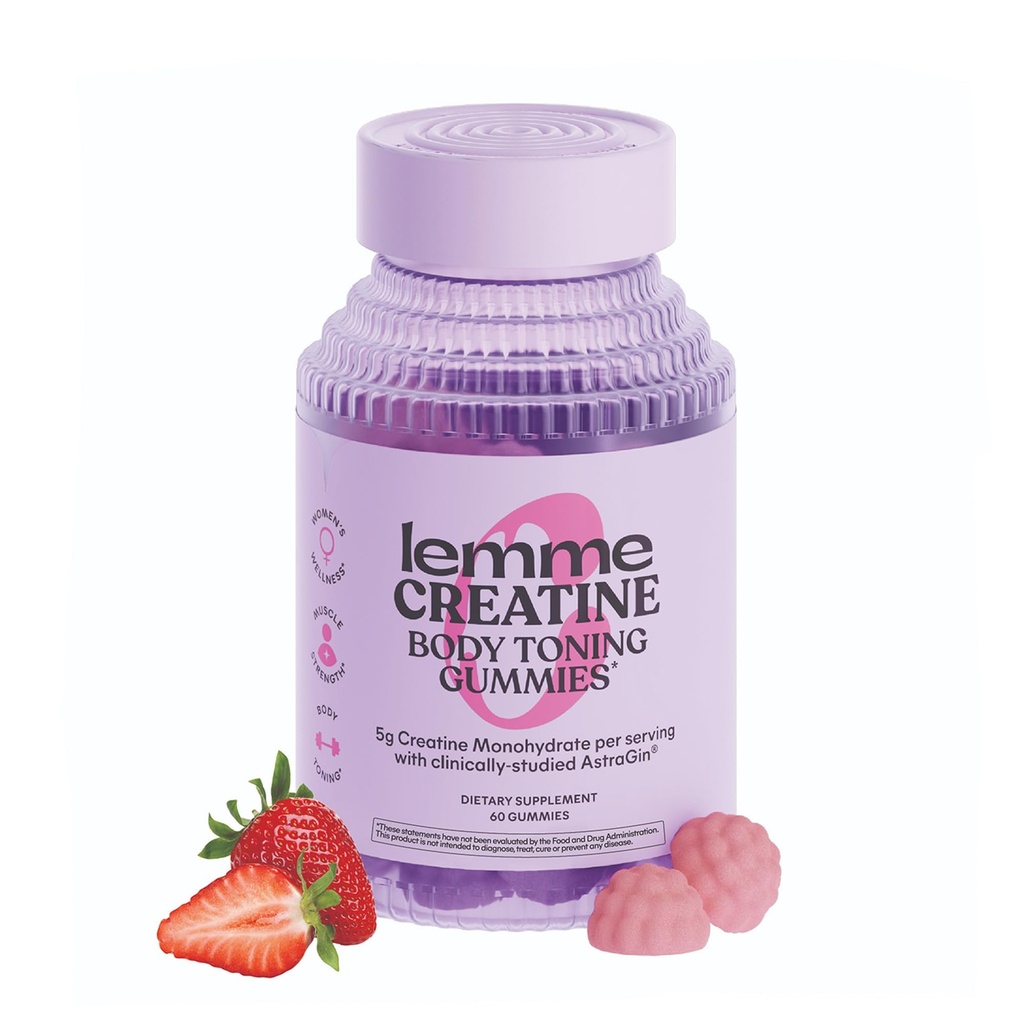 Lemme Creatine Monohydrate Gummies για γυναίκες και άνδρες, 5g Δόση για την υποστήριξη των μυών Lean, δύναμη, ανάκτηση, Γνωστική υγεία, w/Ginseng για απορρόφηση, φράουλα, NSF πιστοποιημένη, 60 Gummies