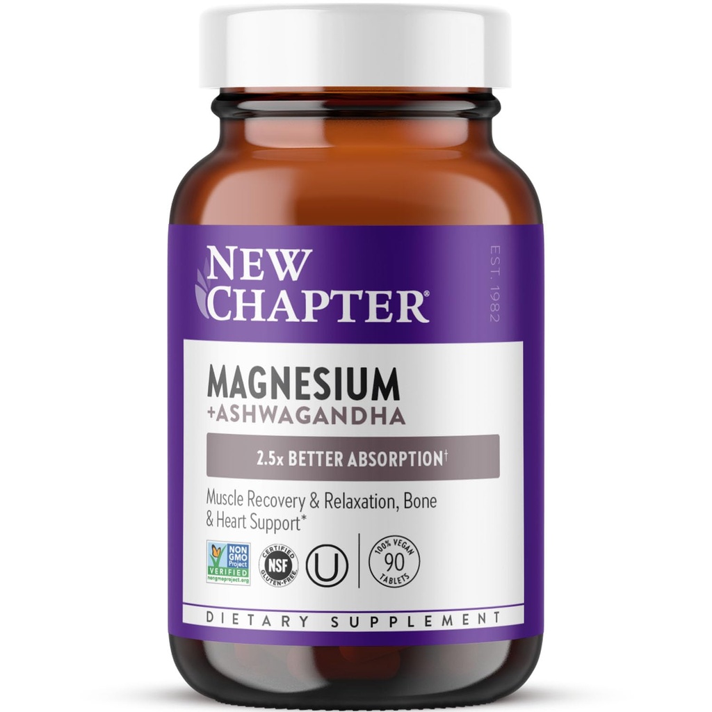 Νέο Κεφάλαιο Μαγνήσιο + Ashwagandha Συμπλήρωμα, 325 mg με Μαγνήσιο Γλυκινικό για τη Μυική Χαλάρωση & Ανάκτηση, Καρδιά, Νεύρο & Υγεία των οστών, 2.5X Απορρόφηση, Μη- ΓΤΟ - 90 ct (3 Μήνες Προσφορά)