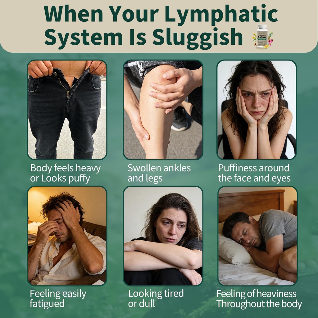 Lymphatic Drainage Supplement – Natural Herbal Formula with Dandelion, Burdock & Echinacea, Supports Fluid Balance, Immune Health & Cellulite Reduction – 60 Capsules