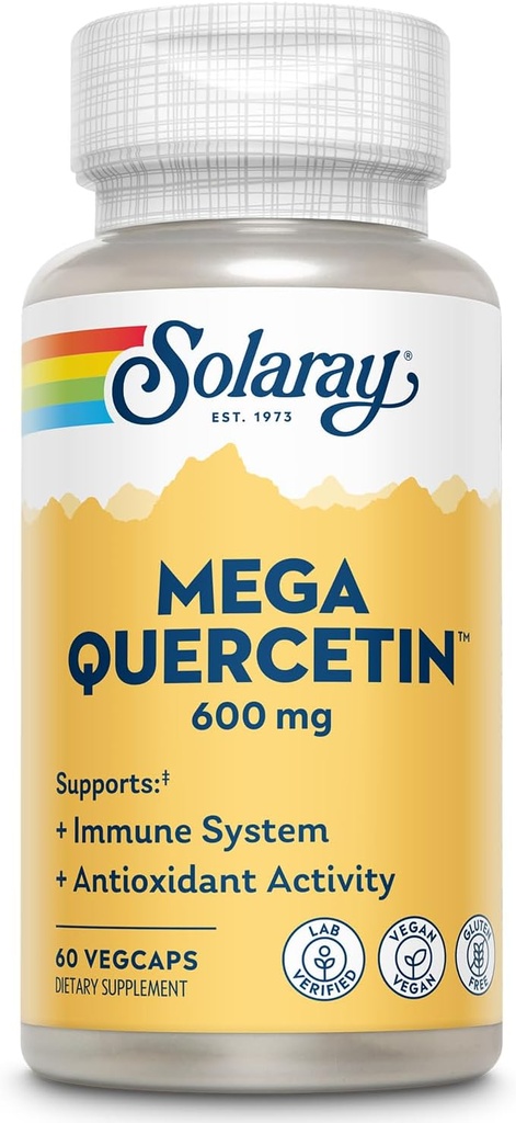 SOLARAY Mega Quercetin με Bromelain, Βιταμίνη C και Bioflavonoids - Αντιοξειδωτικό και ανοσοποιητικό συμπλήρωμα υποστήριξης, Hearth Health and Blood Pressure Support - Vegan, 60-Day εγγύηση, 60 Serv, 60 VegCaps