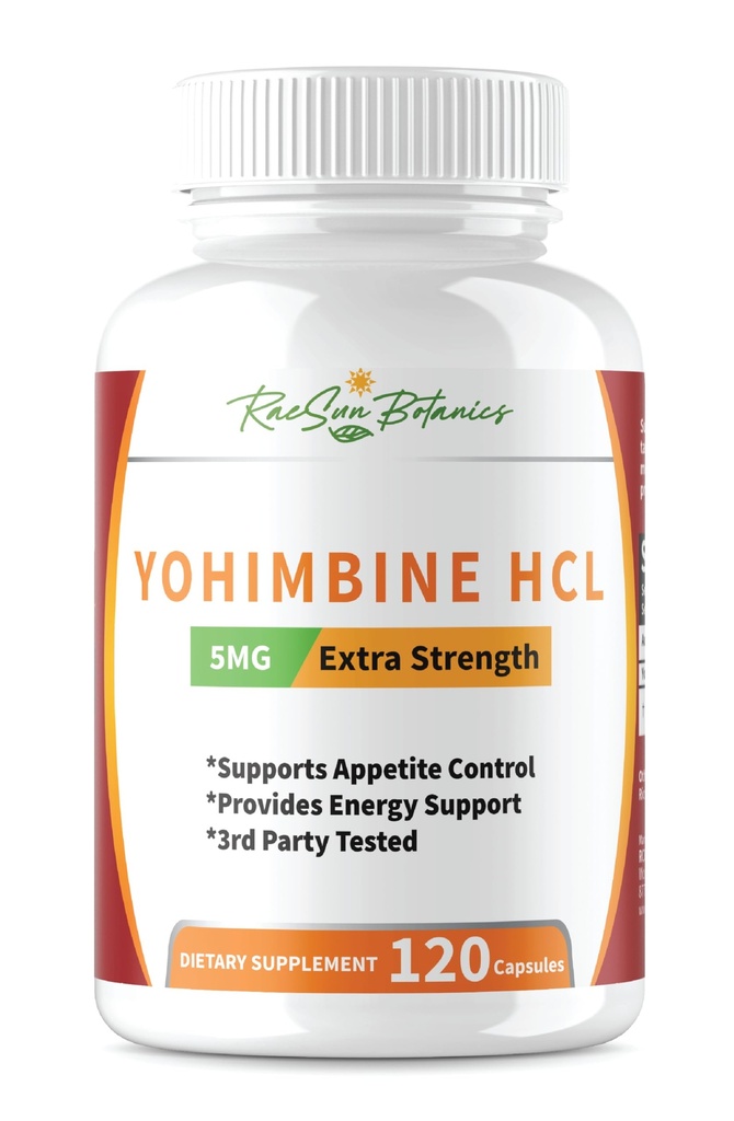 Yohimbine HCL Bark Extract Extra Strength Supplement 5mg x 120ct Capsules Premium Fat Burner, Weight Loss, Appetite Control, Male Support, Energy, and More