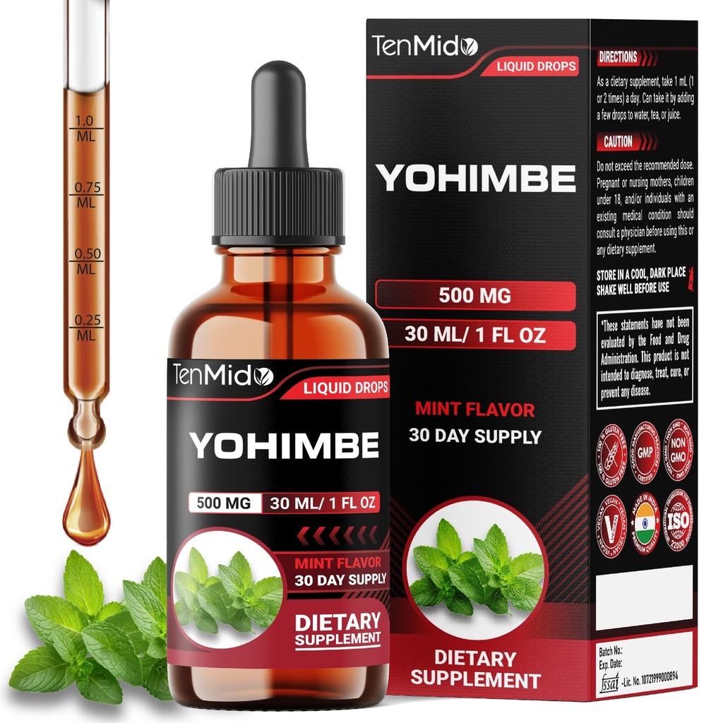 Yohimbe Supplements for Men & Women - Yohimbine 10mg Liquid Drops | Alcohol-Free, Vegan, Non-GMO - 30ml 1 Fl OZ
