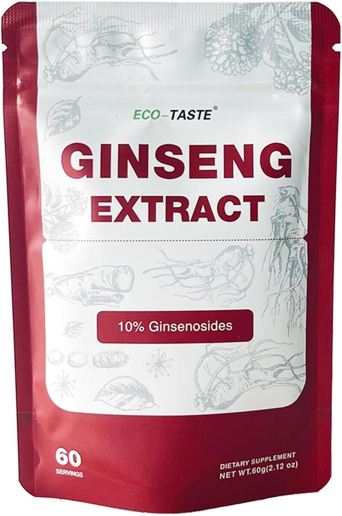 ECO-TASTE εκχύλισμα ρίζας Ginseng Powder-Korean Panax για smoothies, καφέ ή ποτά, 10% Ginsenosides, 60g (60 σερβιρίσματα)