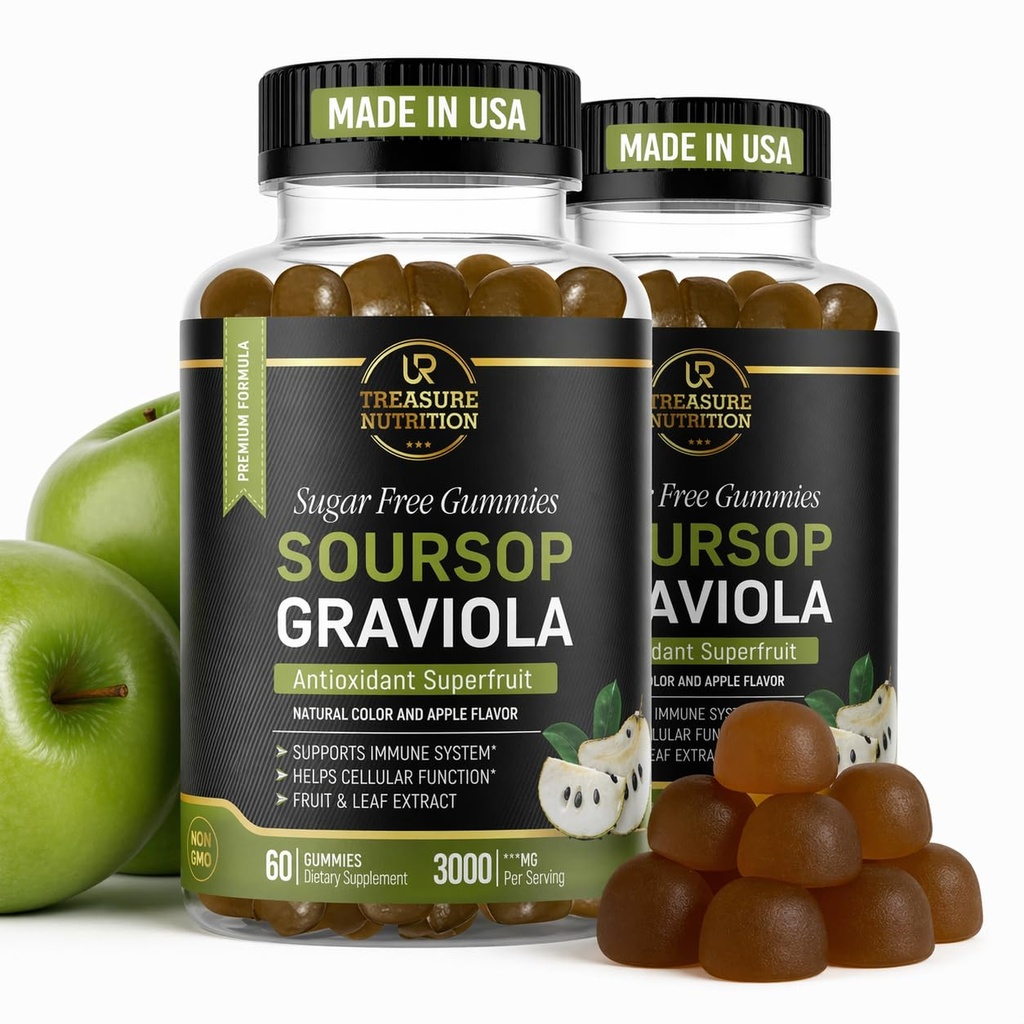 Soursop Leaves & Soursop Fruit Gummies - 3000mg Soursop Extract - 2 Pack Graviola Supplement - Soursop Fruit and Leaf - 120ct - Sugar-Free - Gluten Free – Non-GMO – Vegan Friendly