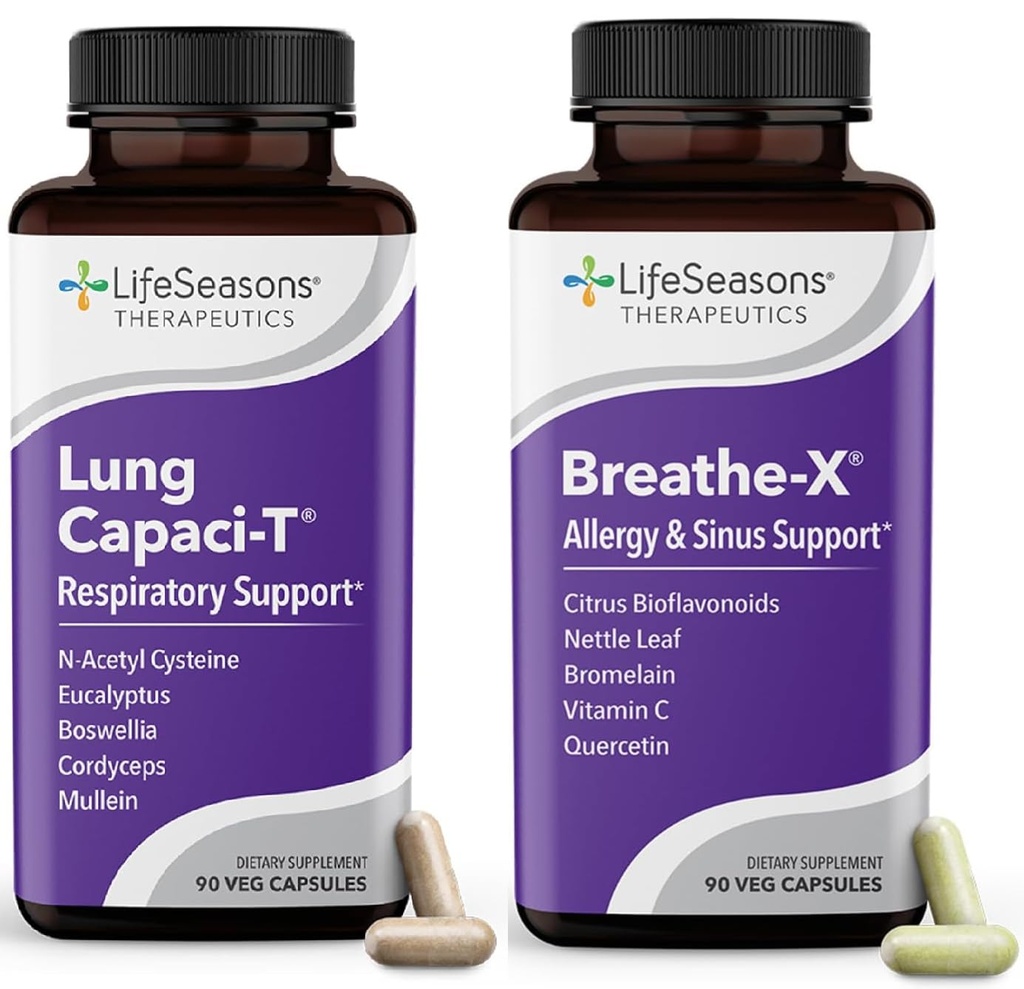 LifeSeasons Brease-X with Lung Capaci-T - Αλλεργία & Αναπνευστική Υποστήριξη - Fast Active Sinus Relief - Αυξάνει την ικανότητα οξυγόνου & μειώνει το mucus - 180 κάψουλες