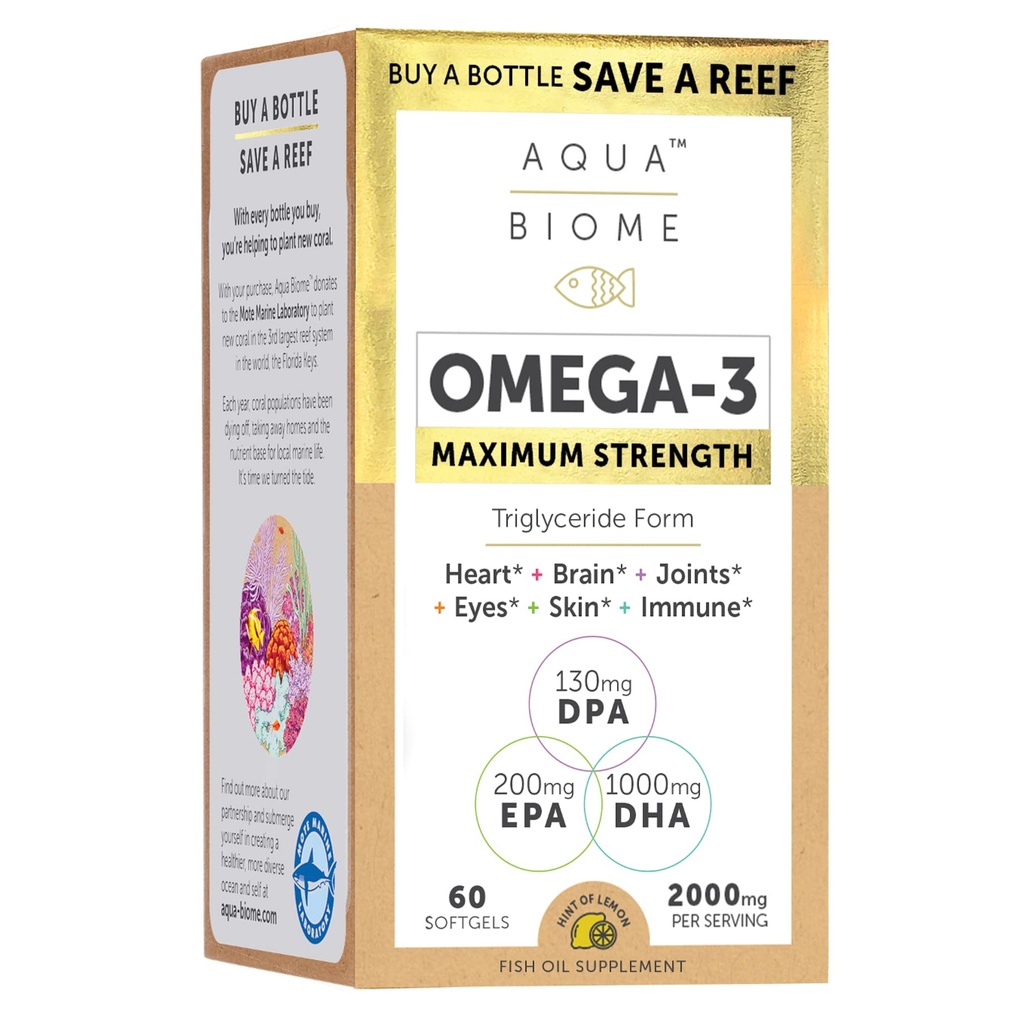 Enzymedica Aqua Biome Maximum Strength Omega 3 Fish Oil, 60 Softgels