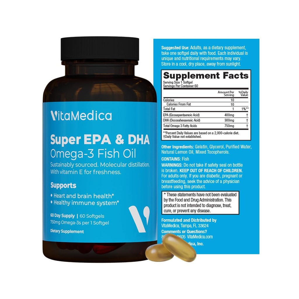 Υψηλής ισχύος, Super EPA/DHA ιχθυέλαιο 750mg Απαραίτητα Ωμέγα-3 λιπαρά οξέα 