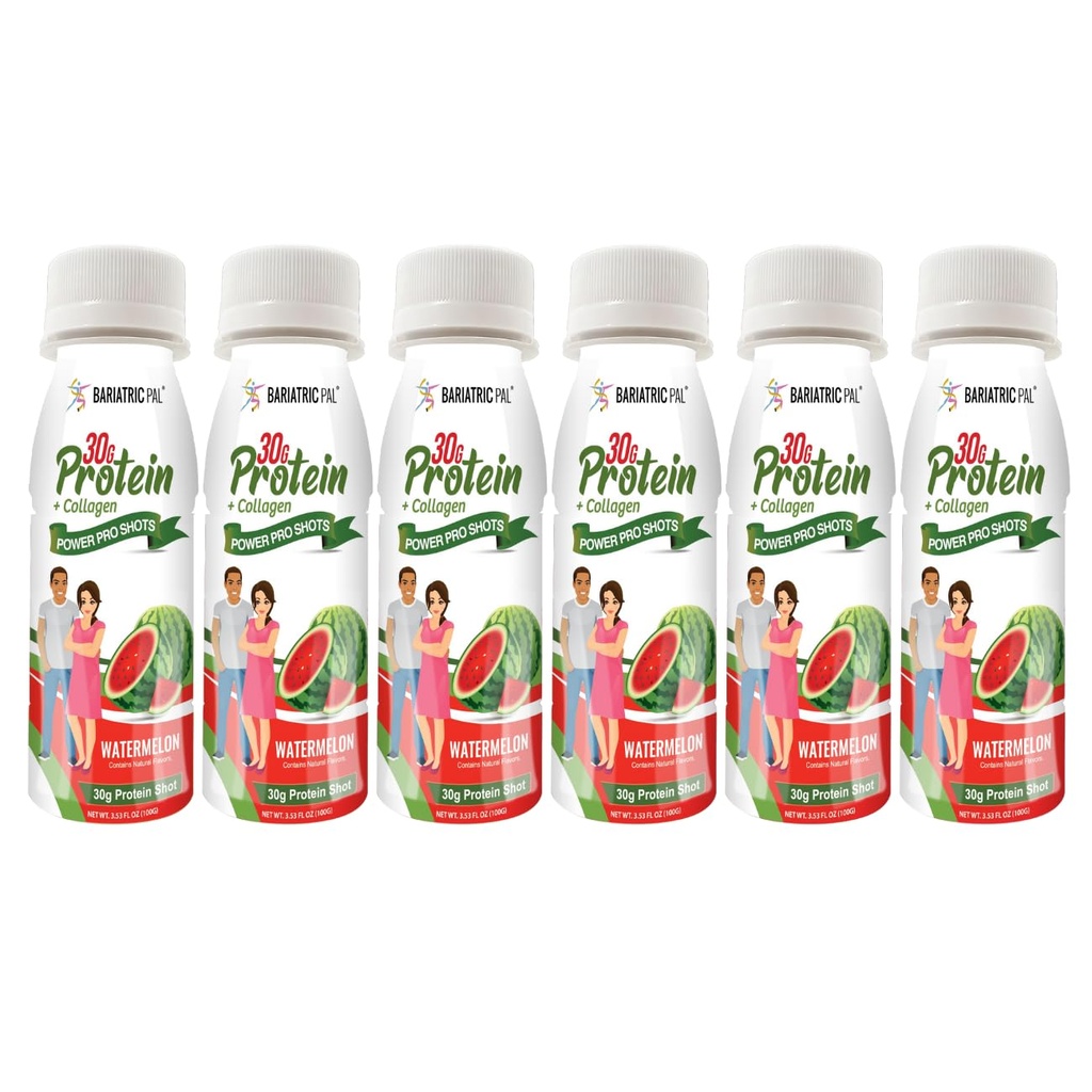 BariatricPal 30g Whey Protein & Collagen Sugar-Free Power Pro Shots - Watermelon (6 Bottles)