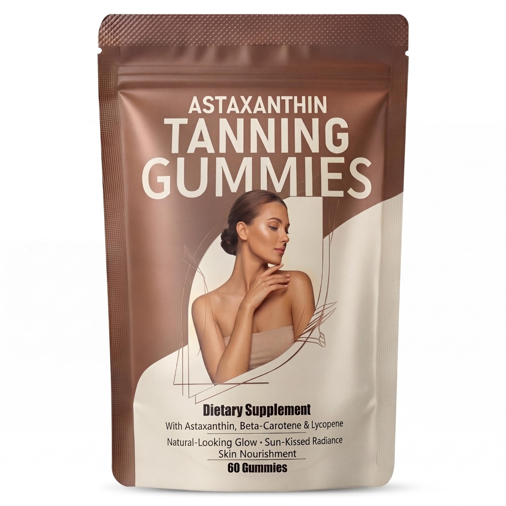 Tanning Gummies for Women & Men with Astaxanthin, Vitamin C, Vitamin E & Beta-Carotene – Sunless Tanning Supplement, Skin Support for Beach, Travel & Summer Routine, Vegan, Non-GMO, Sugar Free, 60ct