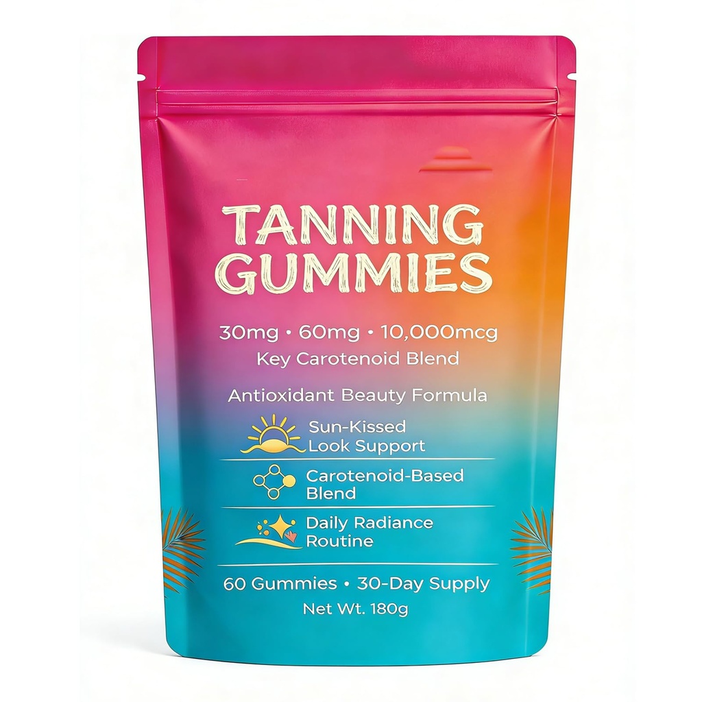 Skin Tanning Gummies – Antioxidant Beauty Gummies with Beta-Carotene & Lycopene, Supports Healthy-Looking Skin, Daily Routine, 60 Count (1pc)