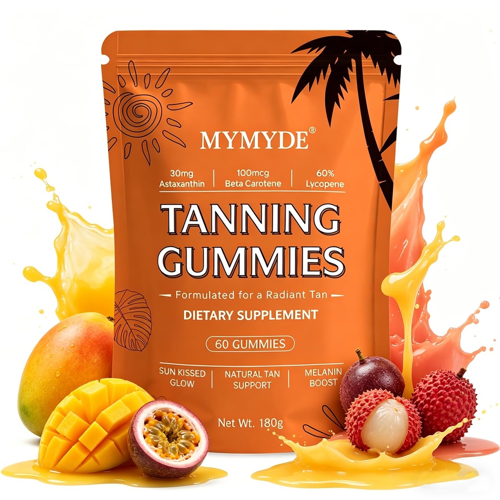 Skin Tanning Gummies for Women and Men with Astaxanthin - Sunless Tanning Supplement with Beta Carotene, Collagen, Lycopene & Vitamins | Skin Radiance & Hydration | Vegan & Sugar Free - 60 Count
