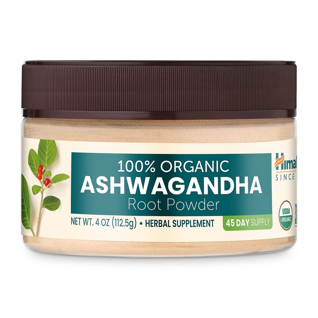 Himalaya 100% USDA Certified Organic Ashwagandha Root Powder (4 Oz Jar, Organic Powder)