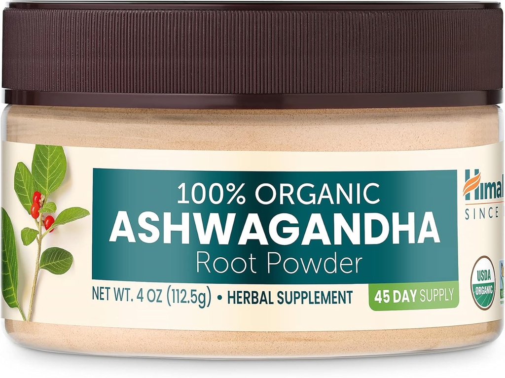 Himalaya Organic Ashwagandha Powder, 45 Day Supply - Βότανο Adrenal Υποστήριξη για την ανακούφιση από το στρες, την ενεργειακή υποστήριξη και την περιστασιακή αϋπνία - USDA Organic, Non-GMO, Vegan, Gluten Free, Flavorless 4 oz