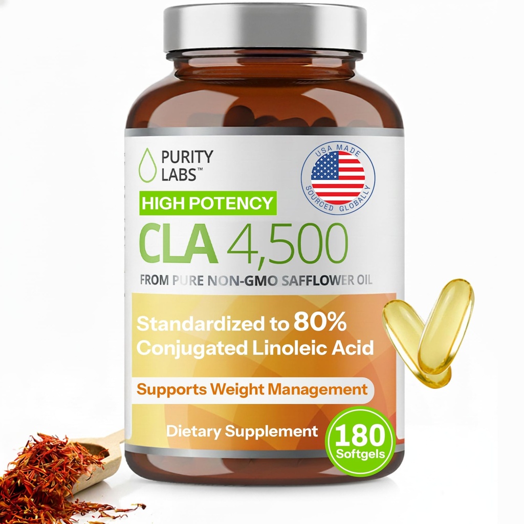 Εργαστήρια καθαρότητας CLA Συμπληρώματα 4500MG - Μη ΓΤΟ Λάδι Safflower - Υποστηρίζει την ενέργεια, απώλεια βάρους, την υγεία της καρδιάς, και την υγεία των μυών - 180 Μαλακά τζελ