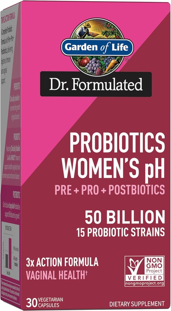 Κήπος Ζωής Dr Formulated Γυναικεία pH Προβιοτικά 50 Billion CFU, Pre + Pro + Postbiotics - Digestive, ανοσοποιητική και κολπική υποστήριξη, πατάτα, ακακία, μεταβιοτικοί μεταβολίτες, 30 ημέρες προσφοράς