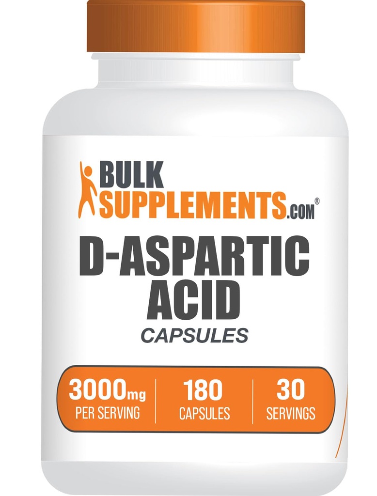 BulkSupplements Κάψουλες D-ασπαρτικού οξέος - συμπλήρωμα DAA για άνδρες & γυναίκες, D-ασπαρτικό οξύ 3000mg - Χωρίς άρωμα & σόγια, 6 κάψουλες ανά υπηρεσία, 180 κάψουλες (πακέτο του 1)