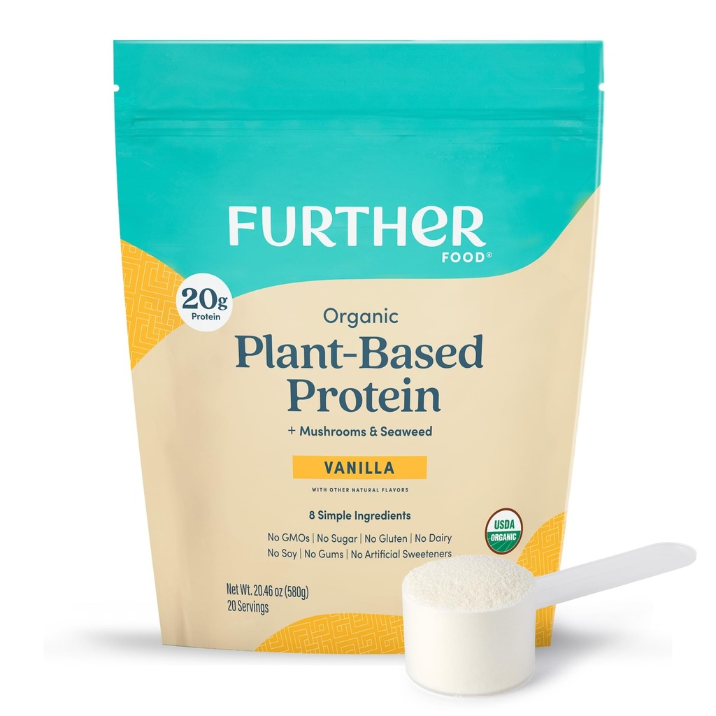 Περαιτέρω βιολογικά τρόφιμα Vegan Protein Powder Vanilla - 20g φυτικής πρωτεΐνης, οργανικής πρωτεΐνης σκόνης με μανιτάρια & φύκια, Vegan, μη ΓΤΟ, χωρίς γλουτένη, χωρίς γαλακτοκομικά 19.05 Oz