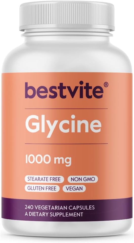 BESTVITE Γλυκίνη 1000mg ανά καψάκιο (240 κάψουλες χορτοφαγικής) - Δεν Stearates - Vegan - Μη ΓΤΟ - Χωρίς γλουτένη