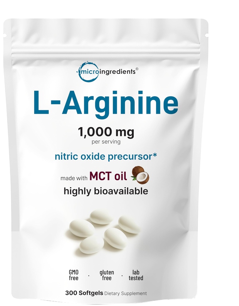 Micro Συστατικά L-αργινίνη 1000mg με λάδι MCT, 300 Softgels 