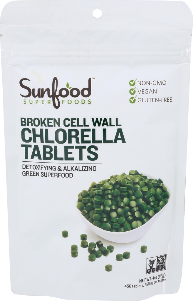 Sunfood Superfoods Broken Cell Wall Chlorella Tablets - Chlorophyll, Chlorella Green Algae Tablets for Women & Men, Source of Protein, Iron, Beta Carotene & B Vitamins, Non GMO, Vegan - 4 oz Bag