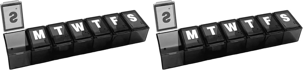 Βασική Φροντίδα Εβδομαδιαία (7-Ημέρα) Hill Organizer, Vitamin Planner, and Medicine Box, Medium Compartments, Μαύρο (Pack of 2)