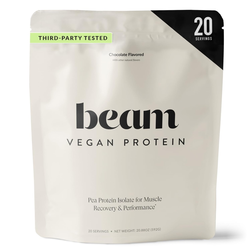 Beam Vegan Protein Powder – Organic Pea Protein Isolate, 20g Plant-Based Protein per Serving, Third-Party Tested, No Added Sugar, Dairy Free, Soy Free, Gluten Free, 20 Servings, Chocolate