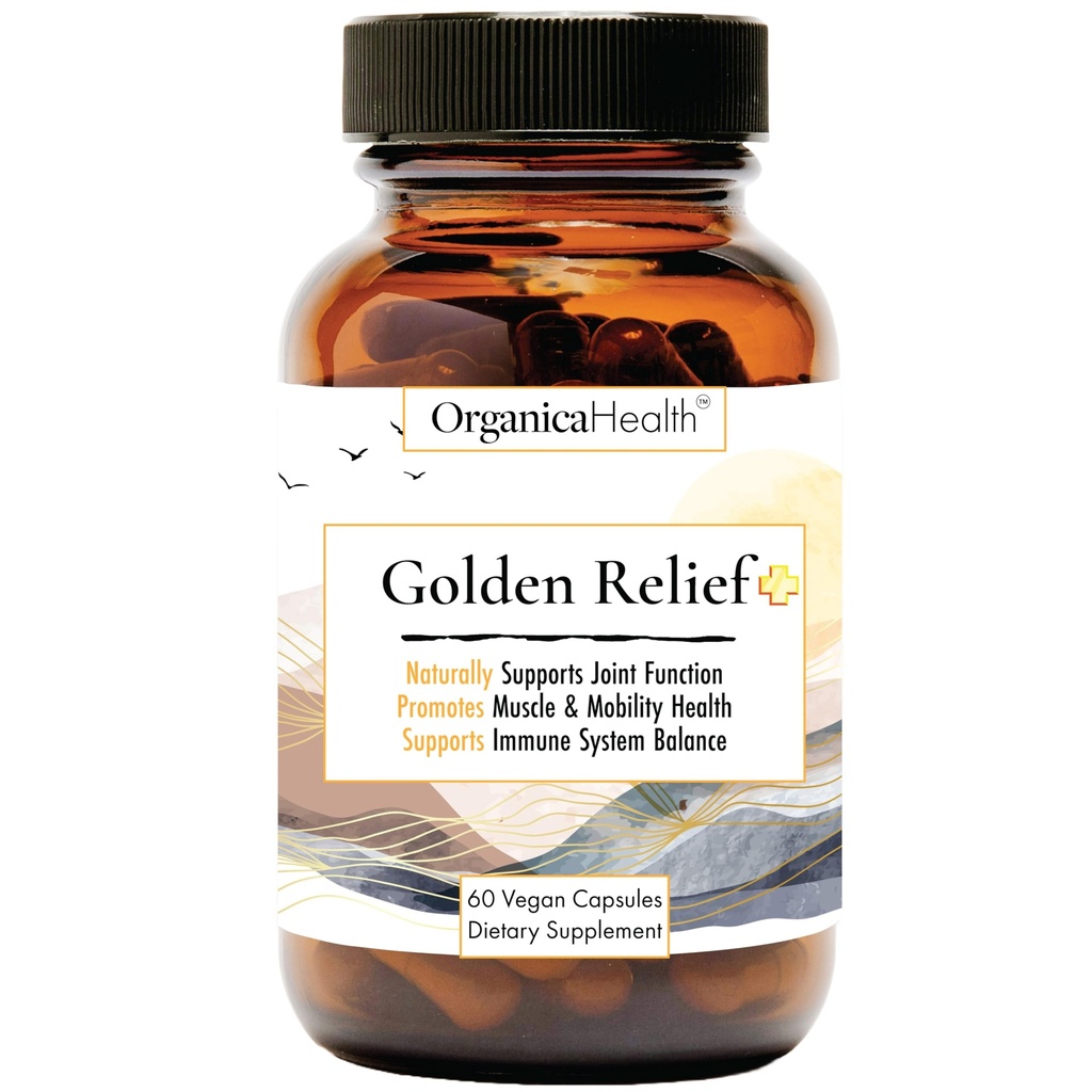 Golden Relief + Joint Support with Turmeric Curcumin with Black Pepper, Quercetin, Bromelain, Magnesium and Boswellia - 60 Capsules - Muscle Care - Herbal Supplement by Organica Health