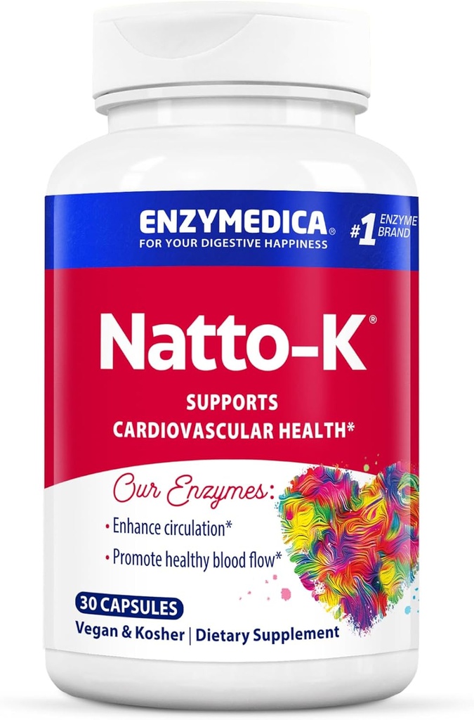 Enzymedica, Natto-K, Nattokinase συμπλήρωμα, προωθεί την υγεία και την κυκλοφορία της καρδιάς, 30 κόμης
