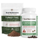 Real Mushrooms Turkey Tail Powder for Humans (45 Servings) & Turkey Tail for Pets (90ct) - Σκόνη & Κάψουλες Δέσμη για Ανοσολογική Υποστήριξη - Vegan, Μη ΓΤΟ, Χωρίς Σπόρο, Χωρίς Γλουτένη