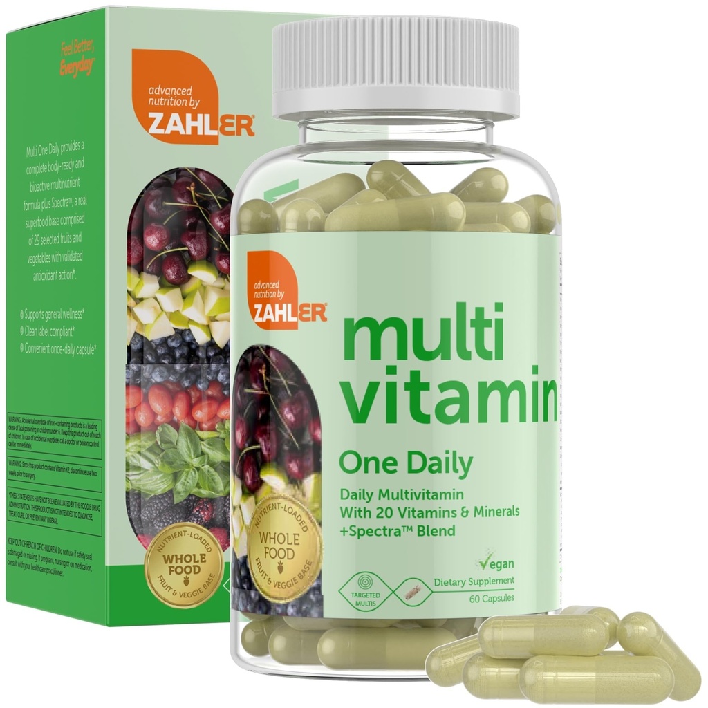 Zahler - Μια καθημερινή Vegan Πολυβιταμίνες για γυναίκες & άνδρες (60 Count) Kosher Πολυβιταμίνη - Ουσιώδεις Βιταμίνες & Ορυκτά με Ολόκληρο το φαγητό Spectra Blend - Χορτοφαγικές και Vegan Βιταμίνες για ενήλικες