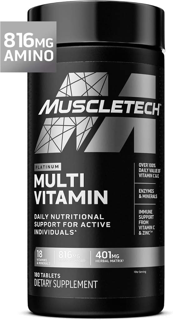 Muscletech Platinum Multivitamins for Men & Women - Multi-Vitamin Supplement for Immune Support - 18 Βιταμίνες & Ορυκτά, Βιταμίνη A C D E B6 B12 - Καθημερινή συμπληρώματα προπόνησης για άνδρες - 180 κάψουλες
