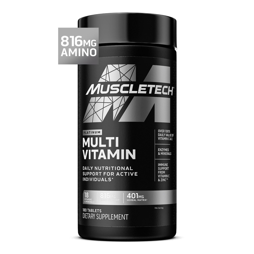 Muscletech Platinum Multivitamins for Men & Women - Multi-Vitamin Supplement for Immune Support - 18 Βιταμίνες & Ορυκτά, Βιταμίνη A C D E B6 B12 - Καθημερινή συμπληρώματα προπόνησης για άνδρες - 180 κάψουλες