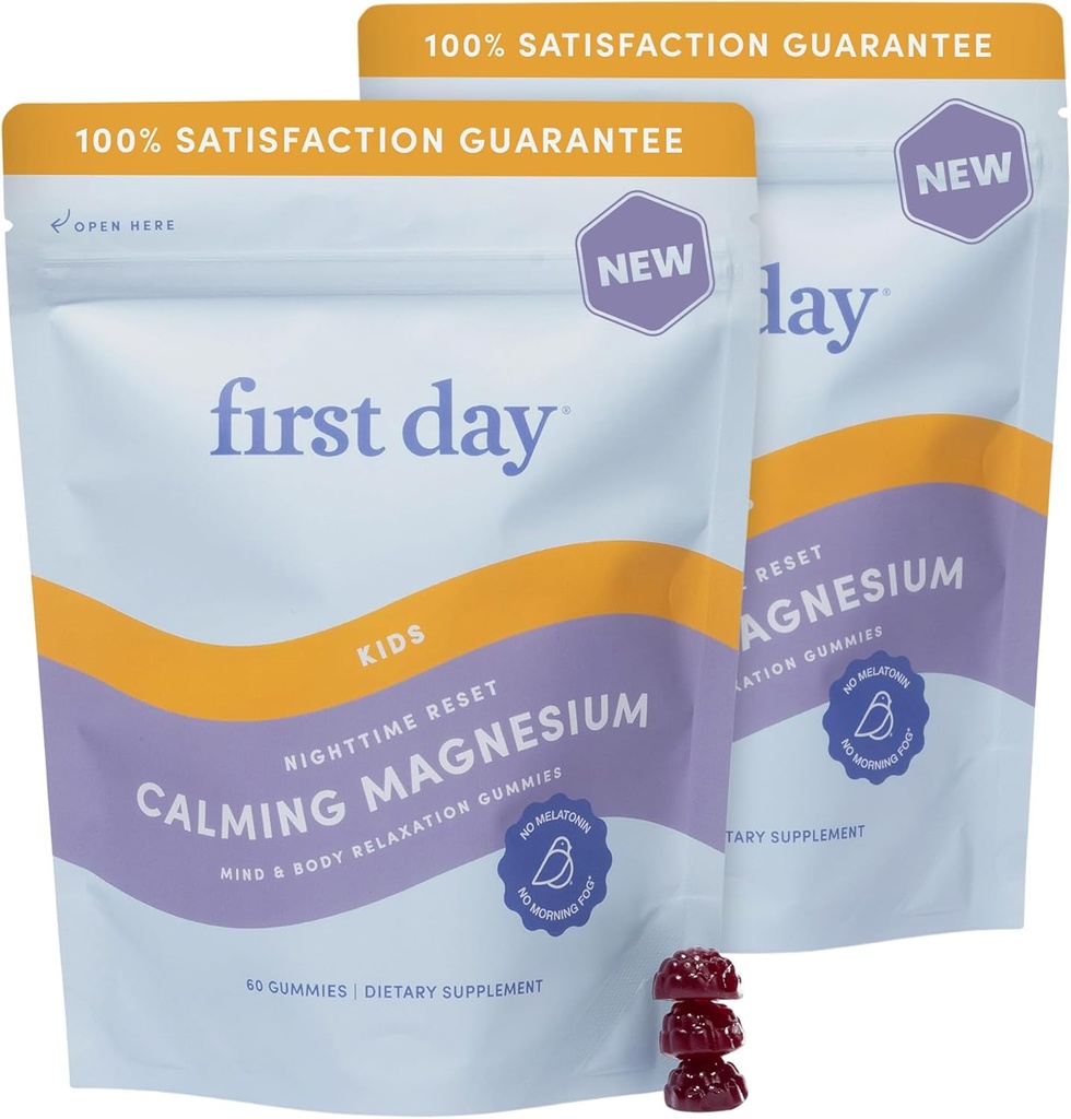 Πρώτη μέρα Μαγνήσιο για παιδιά Gummies – Ηρεμία παιδιά Μαγνήσιο Citrate Gummies για την υποστήριξη του ύπνου & χαλάρωση – Συμπλήρωμα ώρας ύπνου με Suntheanine® L-Theanine, ΟΧΙ Μελατονίνη - Φράουλα - 30-Day Supply