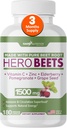 Gade Nutrition Hero Beets - Κάψουλες ρίζας τεύτλων 1500mg - Βιολογική Σκόνη ρίζας τεύτλων + Βιταμίνη C Ψευδάργυρος, Βατόμουρο, Ρόδι, εκχύλισμα σπόρων σταφυλιών - 3 Μήνες Προσφορά