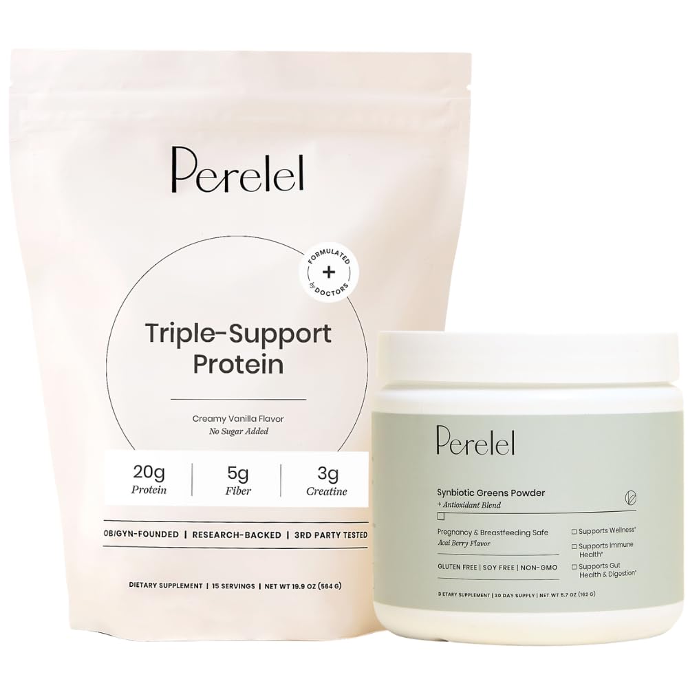 Perelel Triple-Support Plant Based Protein Powder & Greens Powder Bundle