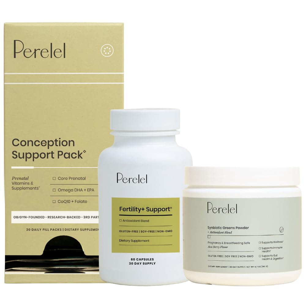 Fertility Foundation Bundle, Conception Support Pack & Fertility Support & Synbiotic Greens Powder, 30 Daily Pill Packs & 60 Capsules & 30 Servings of Greens Powder