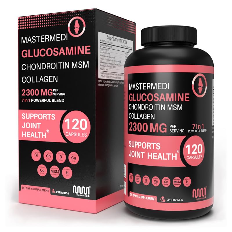 mastermedi Glucosamine Chondroitin MSM Collagen Capsules – 2300mg Joint Support Formula – with Turmeric, Boswellia, Hyaluronic Acid – Mobility & Flexibility Support – 120 Capsules, 30-Day Supply