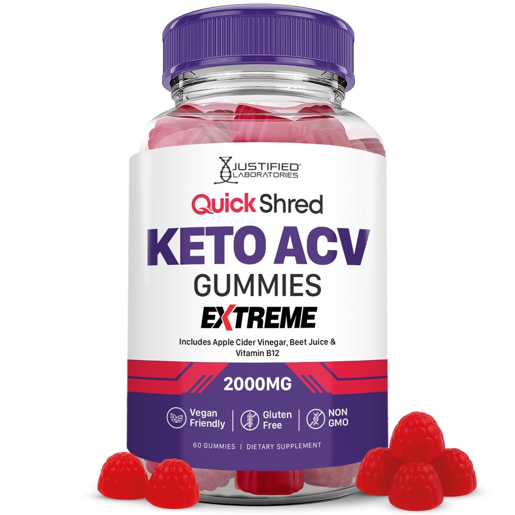 Justified Laboratories Quick Shred Keto ACV Gummies Extreme Advanced Formula 2000MG Apple Cider Vinegar Gummies με σκόνη χυμού ρόδι και B12 Vegan, μη-GMO 60 Gummys