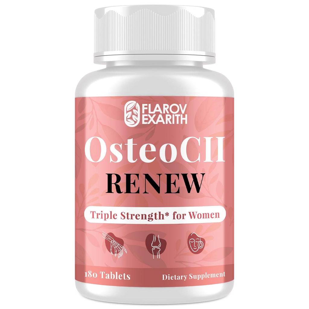 Joint Supplements for Women OsteoCII Renew Triple Strength – Advanced Joint, Bone & Skin Formula – Collagen, Glucosamine, Chondroitin, Calcium, MK-7, Vitamin D3, Hyaluronic Acid, 180 Tablets