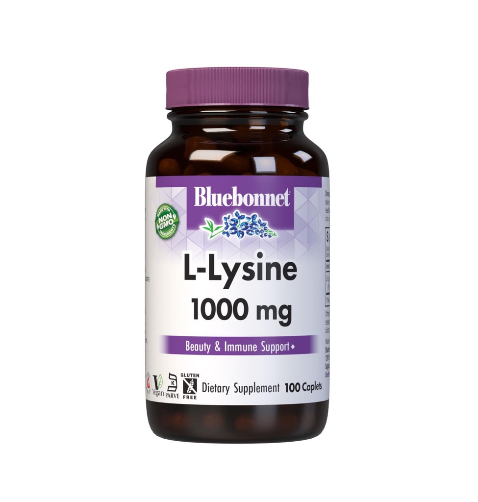 BlueBonnet L-Lysine 1000mg Essential Amino Acids Supplement - Συμπληρώματα Υποστήριξης Ανοσοποιητικού & Κολλαγόνου για γυναίκες & άνδρες - Μη ΓΤΟ, Vegan & Gluten-Free - 1000 mg L L L Lysine Per Serving - 100 Caplets