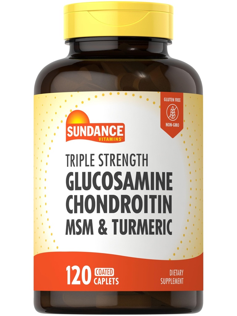 Sundance Glucosamine Chondroitin with MSM and Turmeric | 120 Caplets | Triple Strength Formula | Non-GMO & Gluten Free Supplement