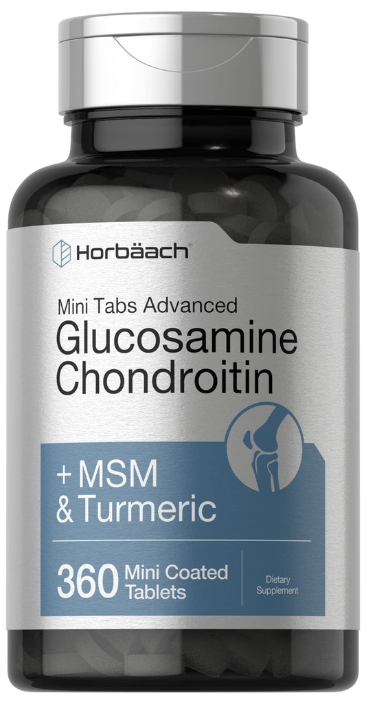 Horbäach Glucosamine Chondroitin MSM Turmeric | 360 Mini Coated Tablets | Advanced Glucosamine Formula | Non-GMO and Gluten Free Supplement
