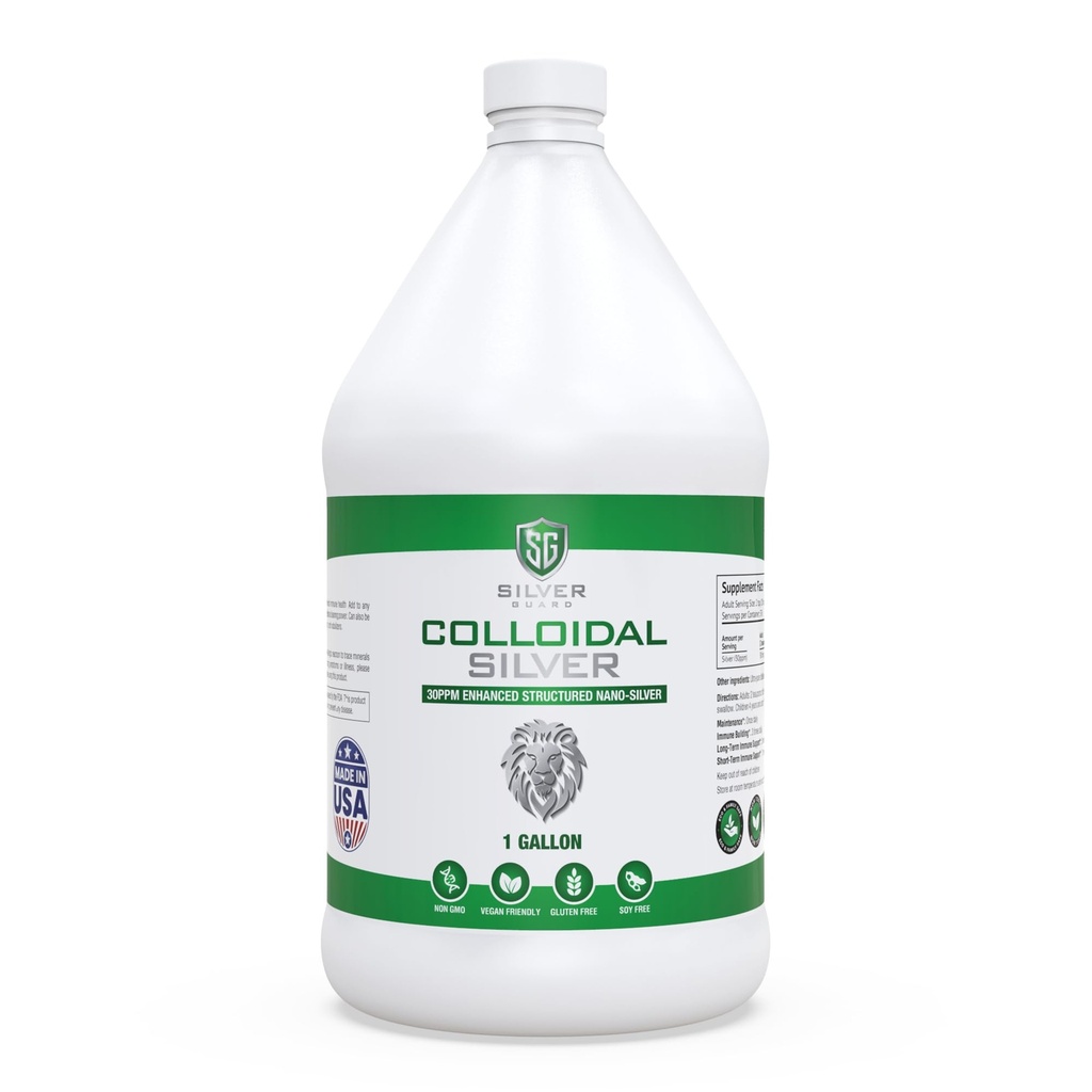 Enhanced Colloidal Silver Gallon Size—30ppm Pure & Natural Structured Silver Water—Organic Colloidal Silver Solution—128 oz (1 Gallon)