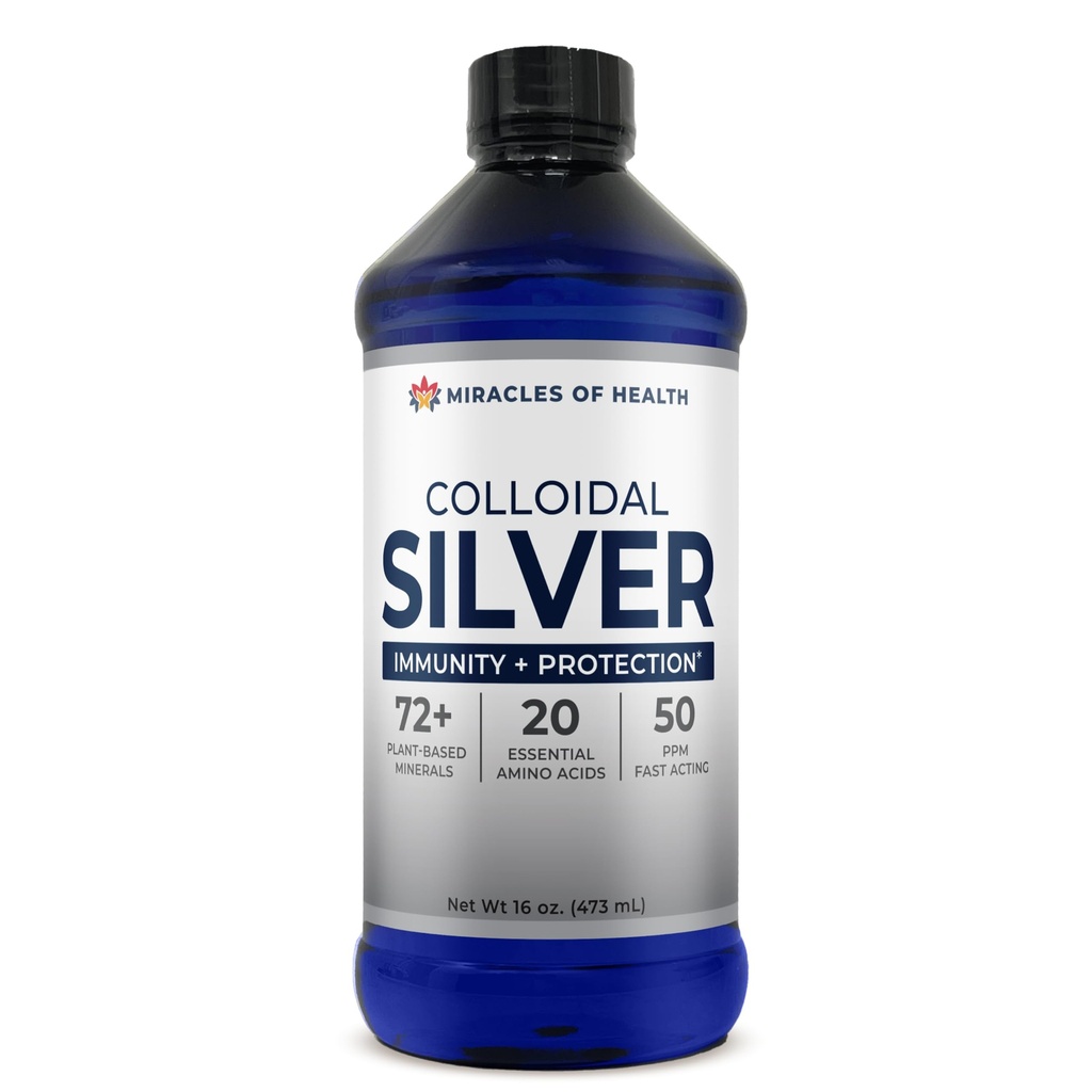 Colloidal Silver 16 oz - 50 PPM Nano Liquid Silver - 99% Pure Silver Infused with 72+ Plant-Based Minerals & 20 Amino Acids