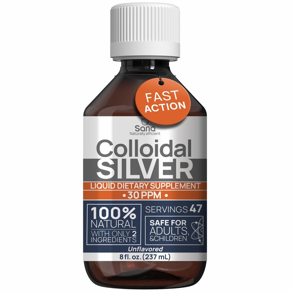 Colloidal Silver Liquid 8 fl oz 30 PPM - Bioactive Hydrosol Silver Water - Natural Immune Support Nano Sol Supplement Solution - Ionic Minerals - Organic Structured Silver