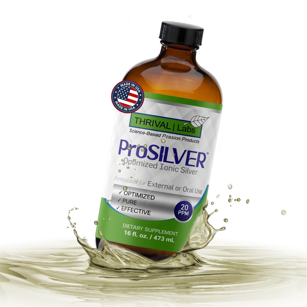 Ionic Colloidal Silver Liquid 20 PPM Bio Active for Immune Support Glass Bottle 16oz Organic Supplement