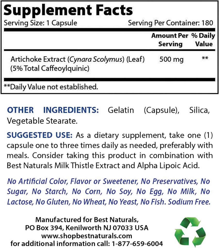 Best Naturals Artichoke Extract 10000 mg Ισοδύναμο & εκχύλισμα γαϊδουριών γάλακτος 1000mg